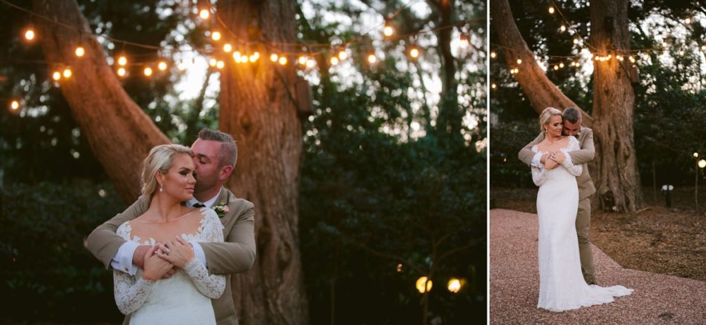 Gabbinbar Homestead wedding photographer country lace wedding dress fairy lights festoon lights night