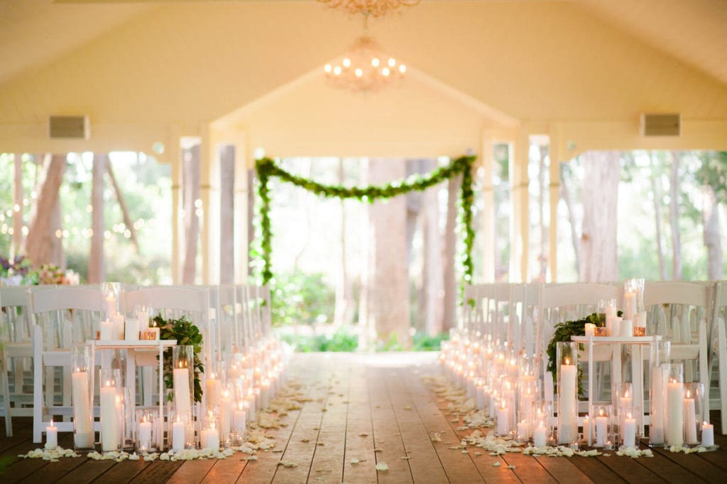 Gabbinbar Homestead wedding photographer ceremony venue candlelit aisle outdoor chapel