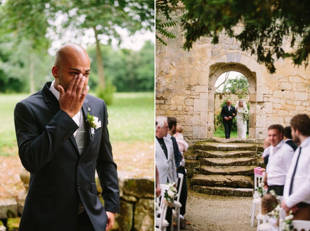 Bordeaux France wedding photographer Chateau Clerbise venue ceremony aisle