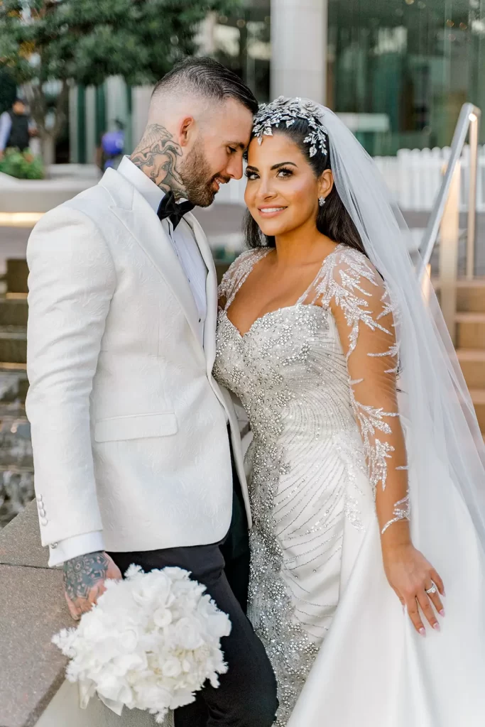 bride and groom with tattoos getting married brisbane cbd